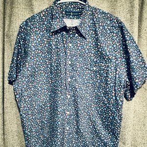 Ralph Lauren Men's Blue Floral Button-Down Cotton Short Sleeve Shirt Size XXL